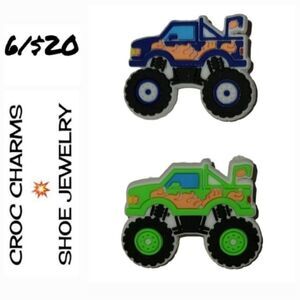 Monster Trucks Flames Rubber Shoe Charms Novelty Band Clog Jewelry